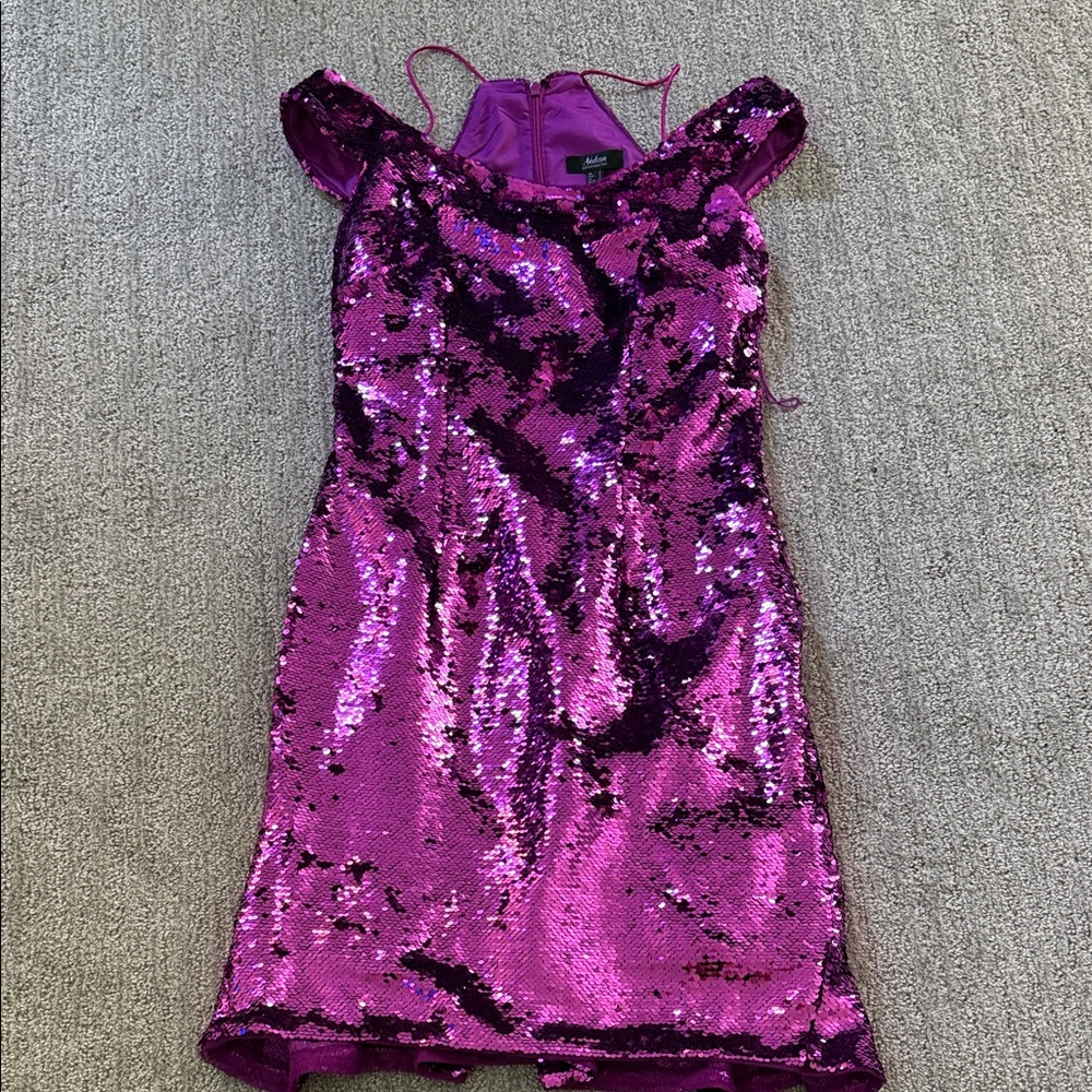 Aidan mattox Sparkling Purple Sequin Kids Dress
